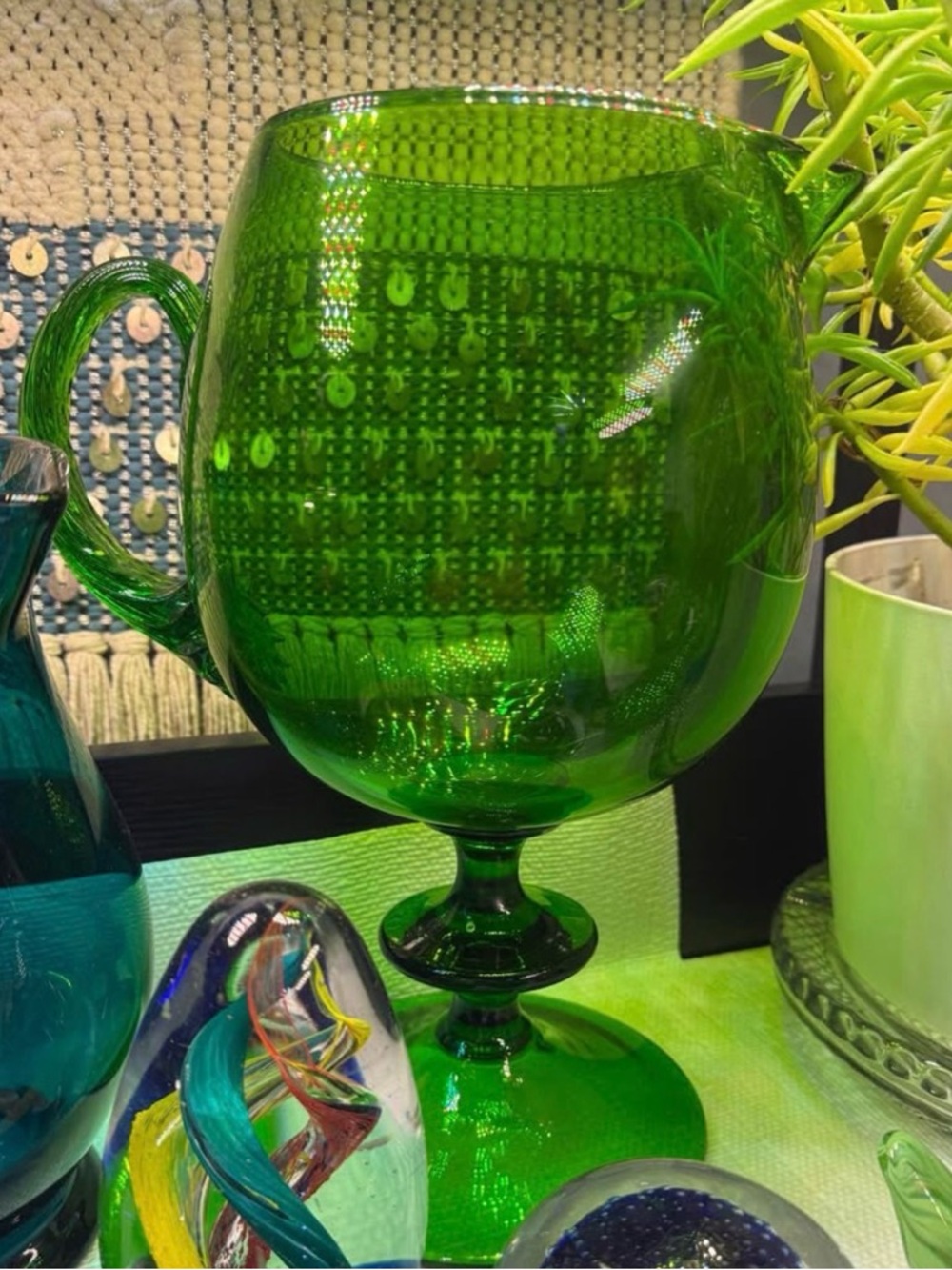 Large Empoli Green Glass Goblet Vase